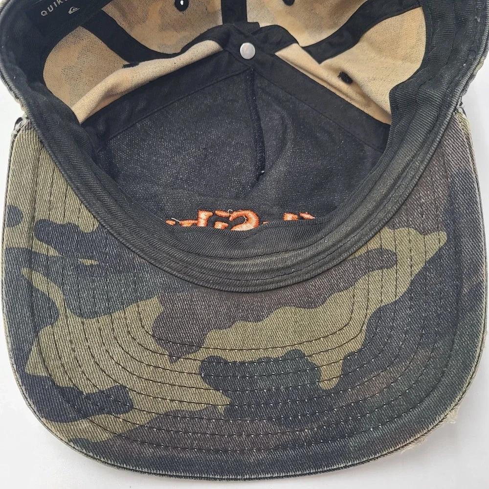 Quiksilver Hat Snapback Camo Green Brown Black Orange Logo Surf Skate Distressed